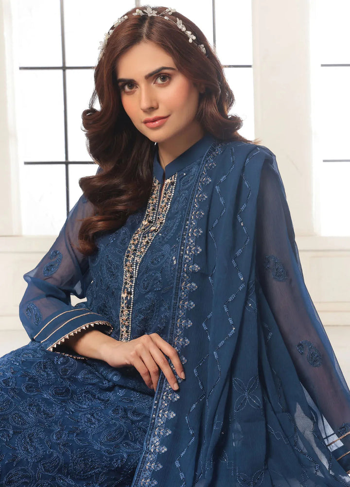 Aura by Shamooz Pret Embroidered Chiffon 3 Piece Suit SEM-0785 Royal Blue