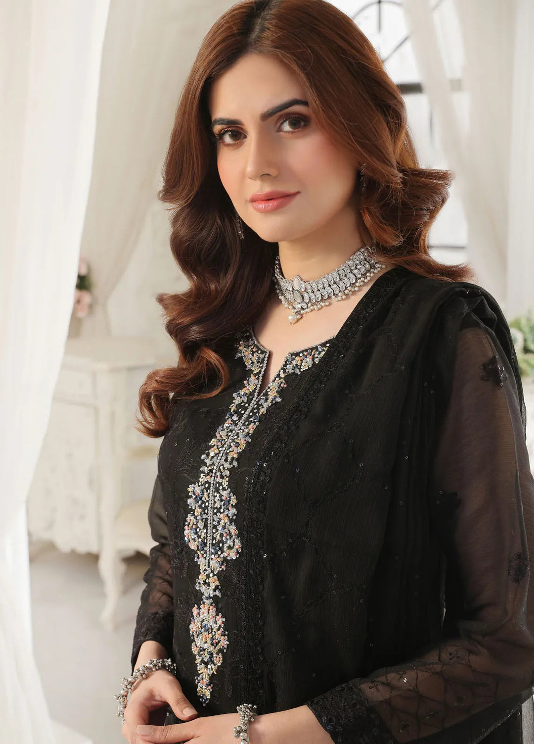 Aura by Shamooz Pret Embroidered Chiffon 3 Piece Suit SEM-0789 Black