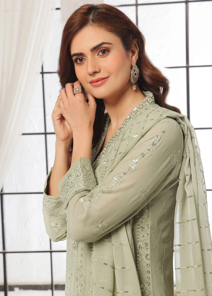 Aura by Shamooz Pret Embroidered Chiffon 3 Piece Suit SEM-0790 Khaki