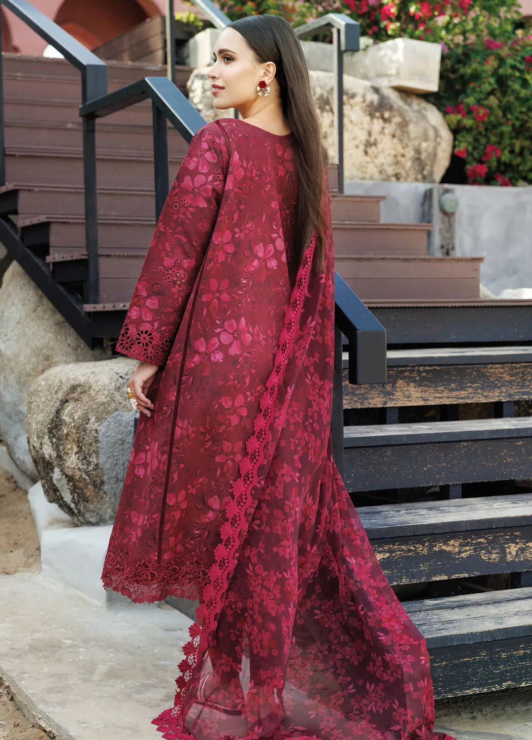 Aurea by Farasha Embroidered Lawn Suit Unstitched 3 Piece FSH25AL D-01 Merlot Muse - Summer Collection