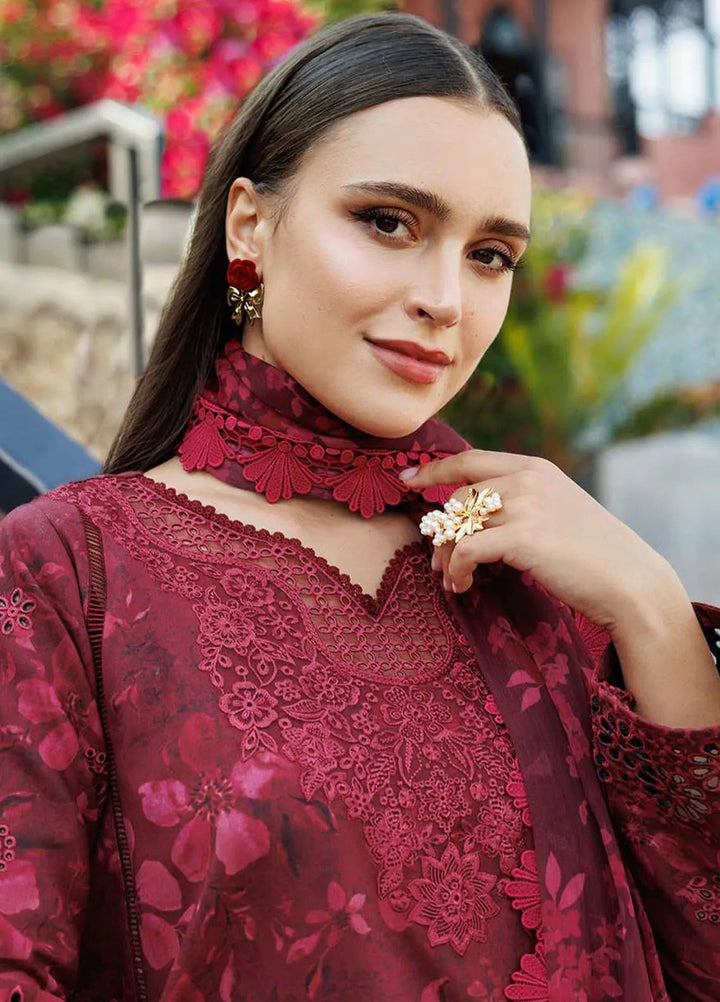 Aurea by Farasha Embroidered Lawn Suit Unstitched 3 Piece FSH25AL D-01 Merlot Muse - Summer Collection