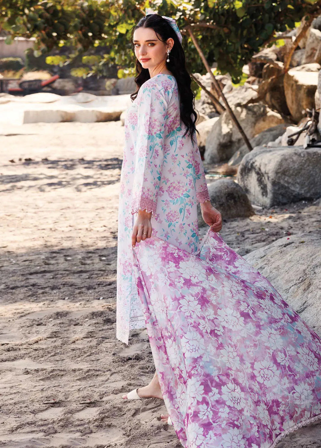 Aurea by Farasha Embroidered Lawn Suit Unstitched 3 Piece FSH25AL D-02 Blossom Mist - Summer Collection