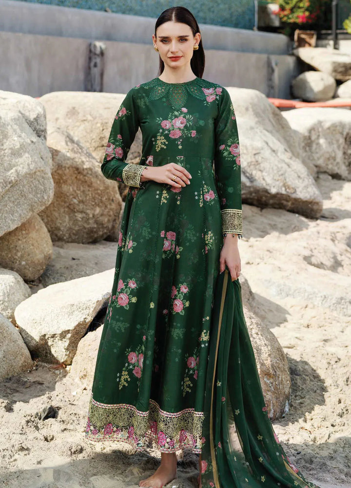 Aurea by Farasha Embroidered Lawn Suit Unstitched 3 Piece FSH25AL D-03 Mystic Pine - Summer Collection