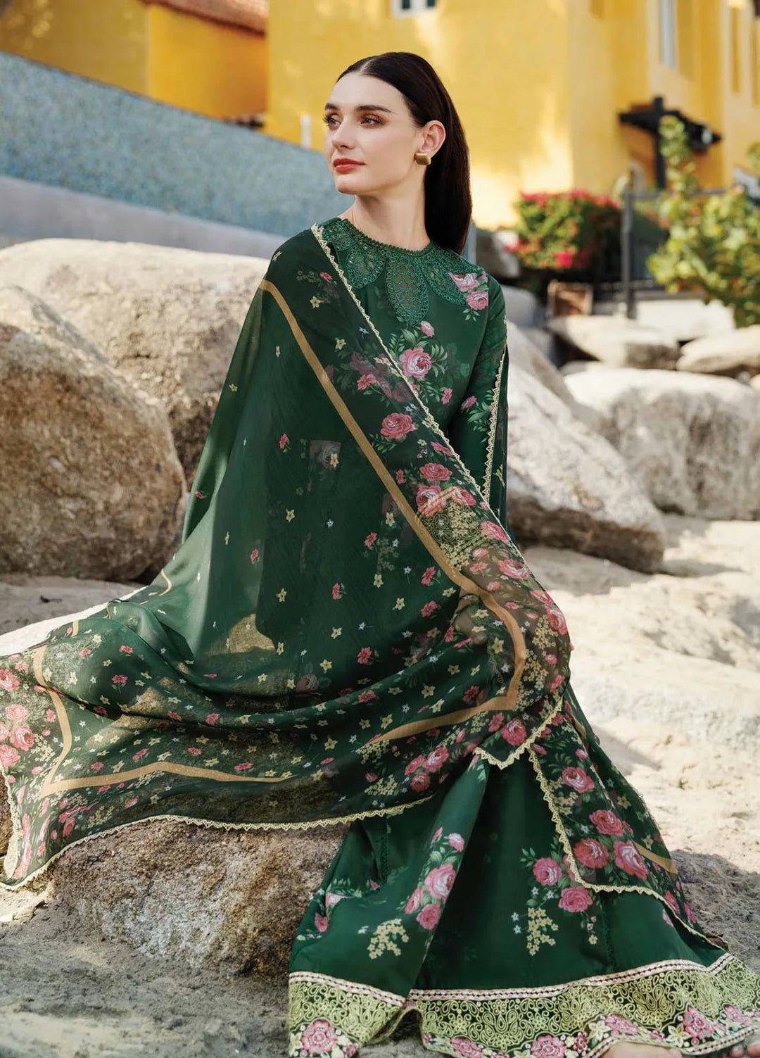 Aurea by Farasha Embroidered Lawn Suit Unstitched 3 Piece FSH25AL D-03 Mystic Pine - Summer Collection