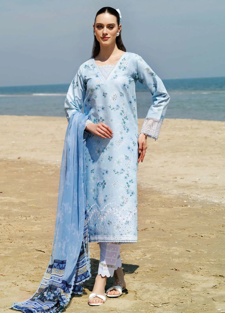 Aurea by Farasha Embroidered Lawn Suit Unstitched 3 Piece FSH25AL D-04 Moonlit Blue - Summer Collection