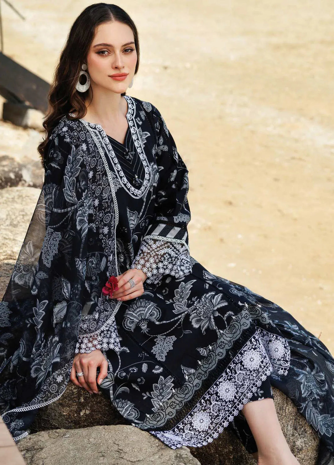 Aurea by Farasha Embroidered Lawn Suit Unstitched 3 Piece FSH25AL D-05 Sable Dusk - Summer Collection