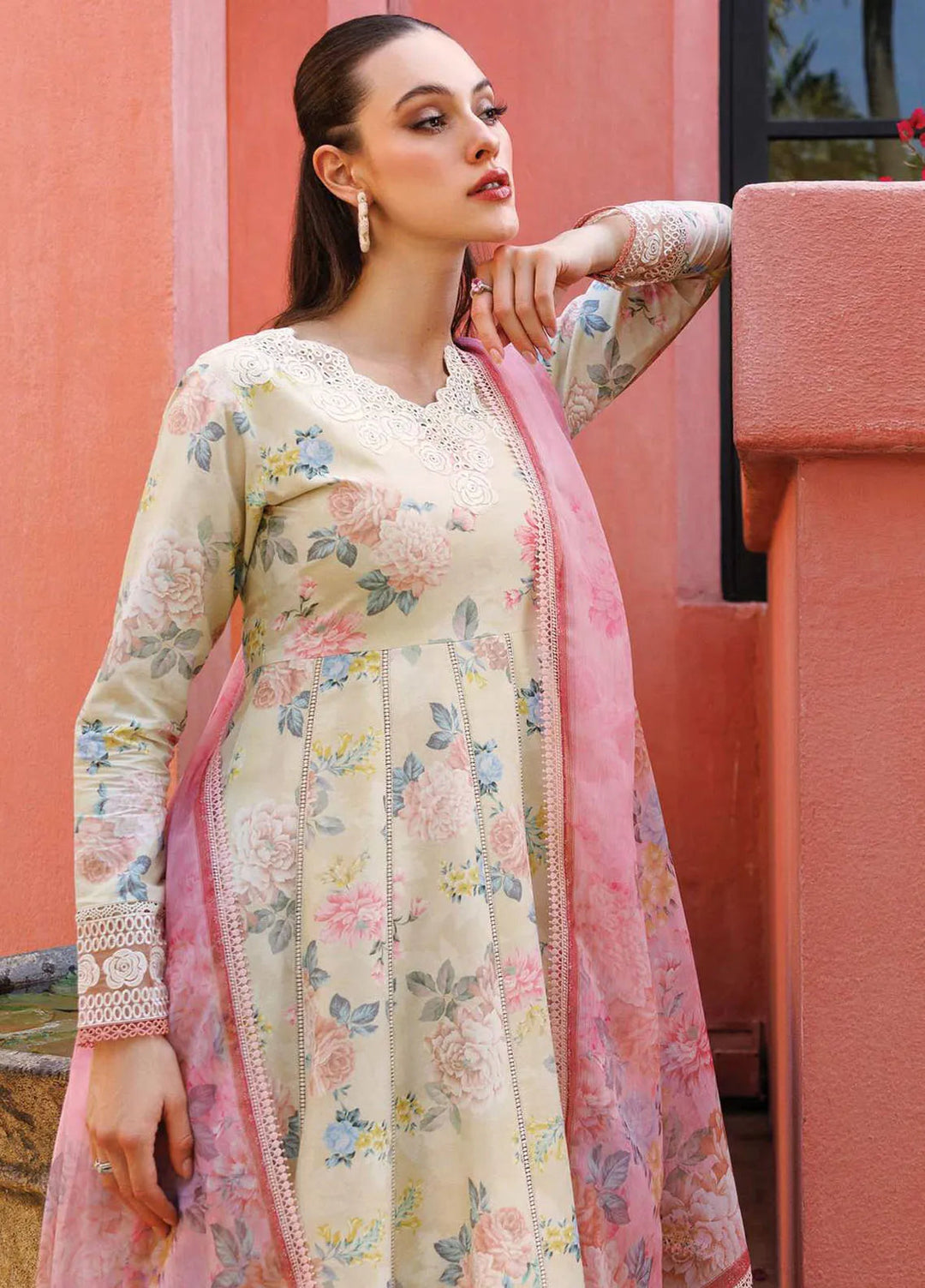 Aurea by Farasha Embroidered Lawn Suit Unstitched 3 Piece FSH25AL D-06 Meadow Blush - Summer Collection