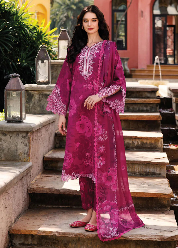 Aurea by Farasha Embroidered Lawn Suit Unstitched 3 Piece FSH25AL D-07 Fuchsia Flare - Summer Collection