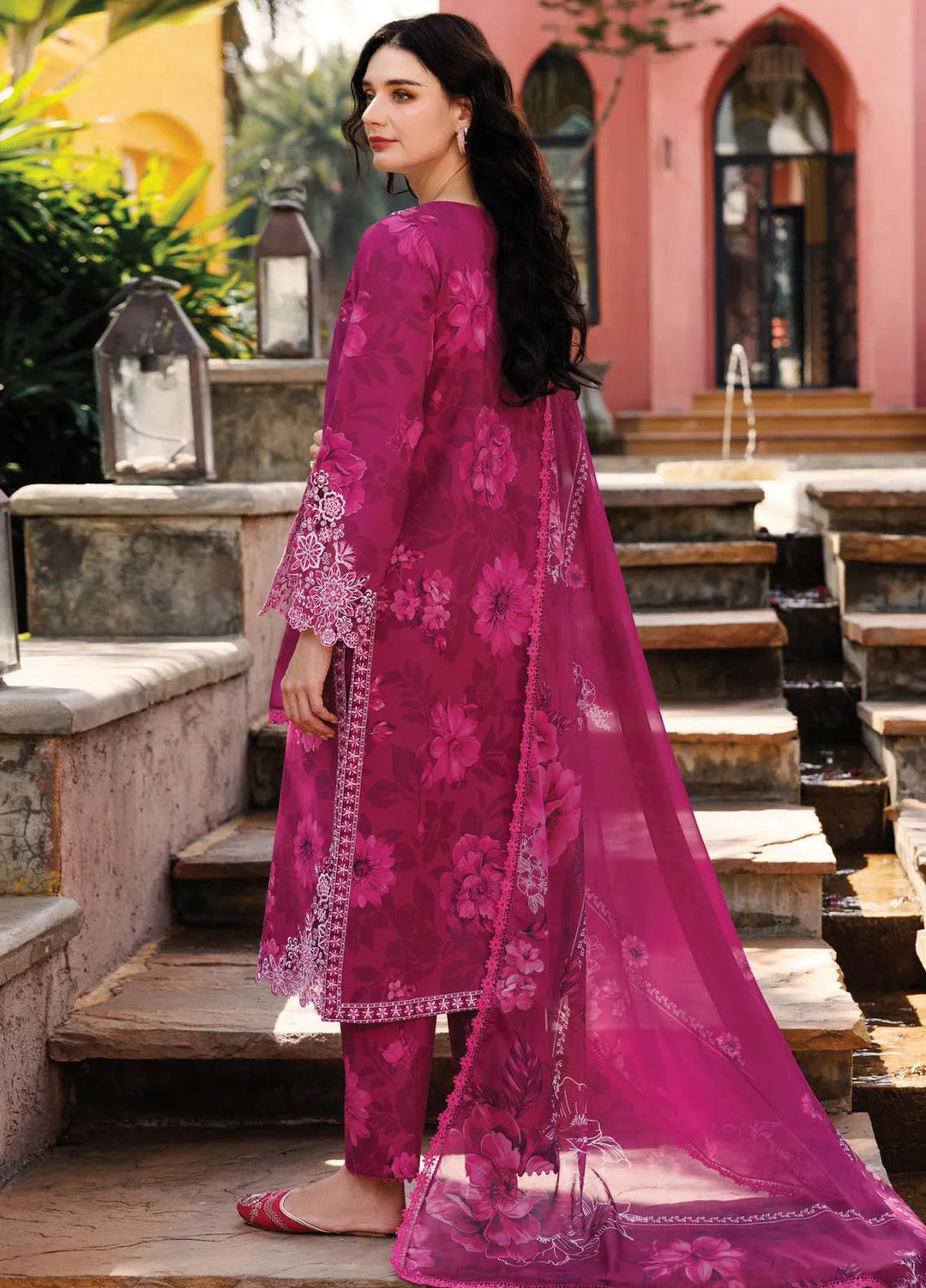 Aurea by Farasha Embroidered Lawn Suit Unstitched 3 Piece FSH25AL D-07 Fuchsia Flare - Summer Collection