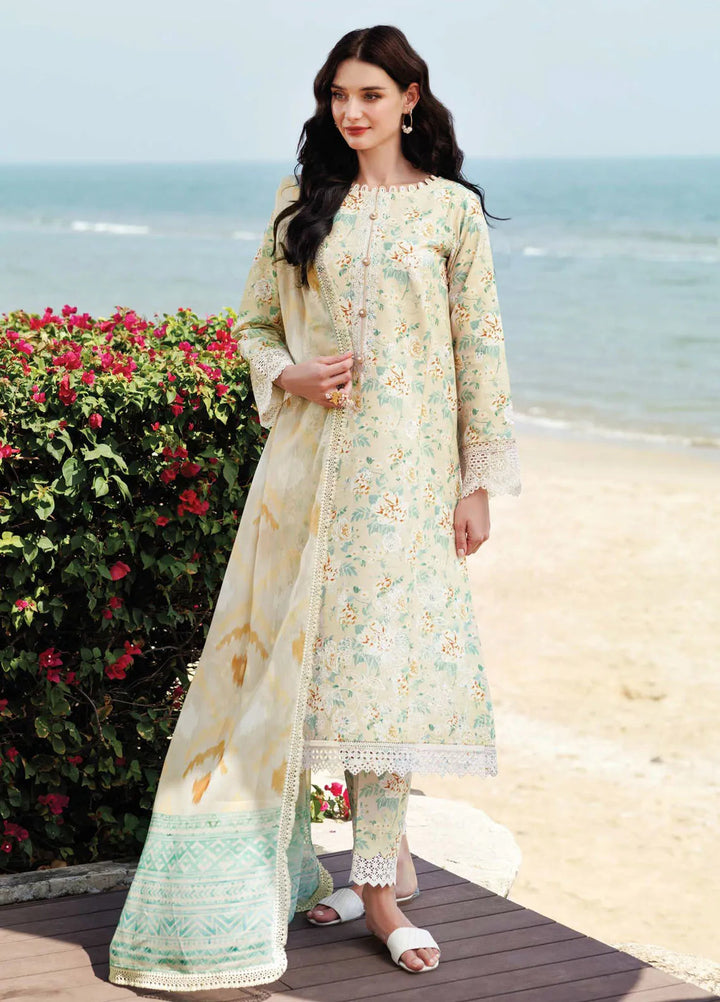 Aurea by Farasha Embroidered Lawn Suit Unstitched 3 Piece FSH25AL D-08 Lush Cream - Summer Collection