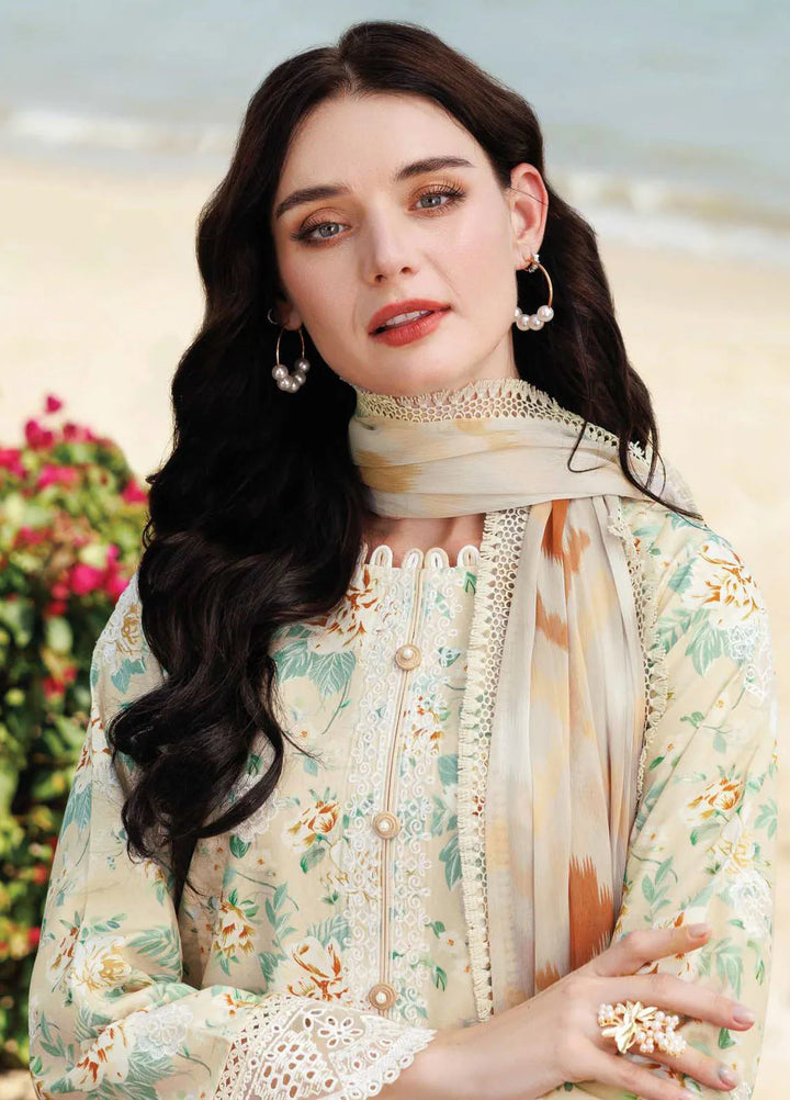 Aurea by Farasha Embroidered Lawn Suit Unstitched 3 Piece FSH25AL D-08 Lush Cream - Summer Collection
