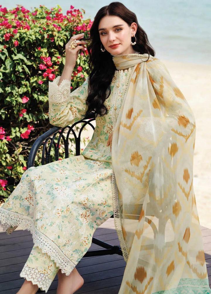 Aurea by Farasha Embroidered Lawn Suit Unstitched 3 Piece FSH25AL D-08 Lush Cream - Summer Collection