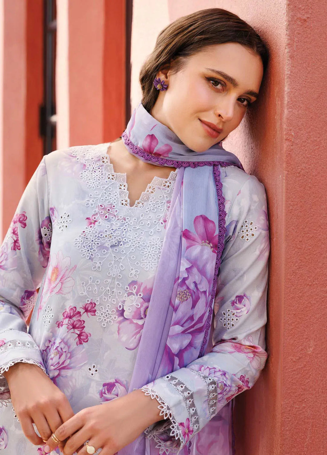 Aurea by Farasha Embroidered Lawn Suit Unstitched 3 Piece FSH25AL D-11 Rosy Mist - Summer Collection