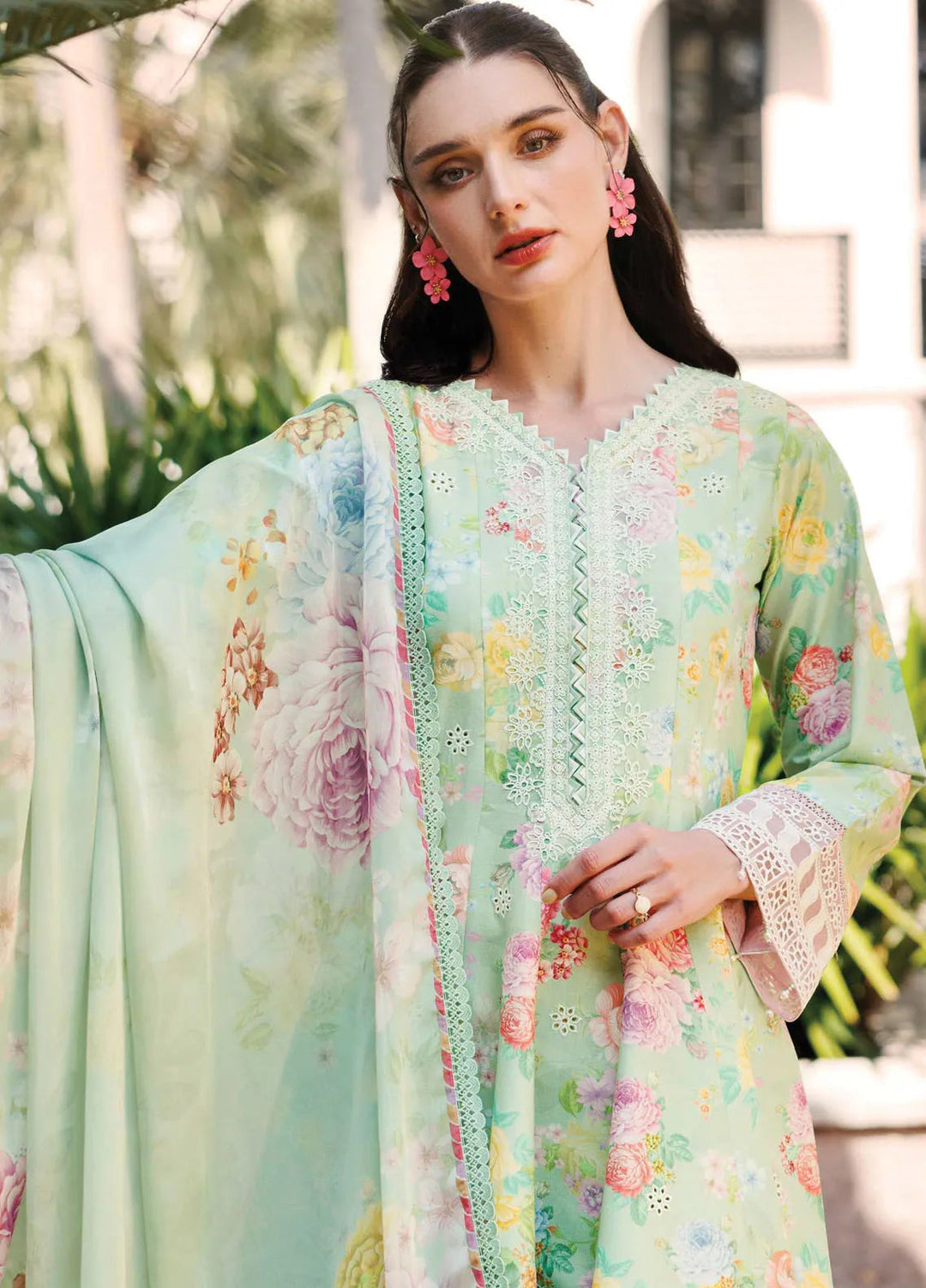 Aurea by Farasha Embroidered Lawn Suit Unstitched 3 Piece FSH25AL D-12 Mint Dew - Summer Collection