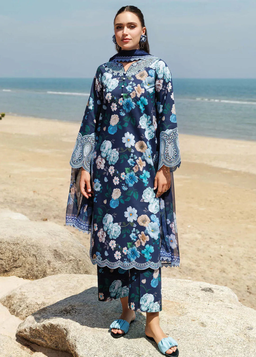 Aurea by Farasha Embroidered Lawn Suit Unstitched 3 Piece FSH25AL D-13 Floral Blush - Summer Collection