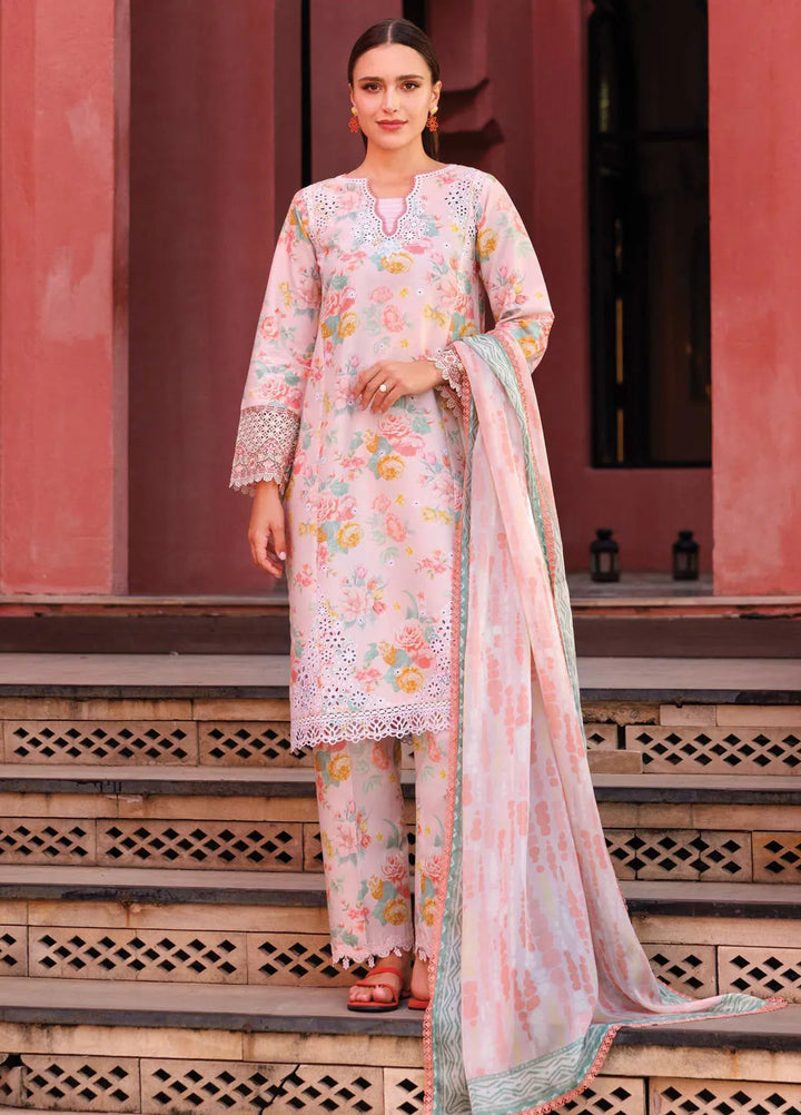 Aurea by Farasha Embroidered Lawn Suit Unstitched 3 Piece FSH25AL D-14 Peach Glow - Summer Collection