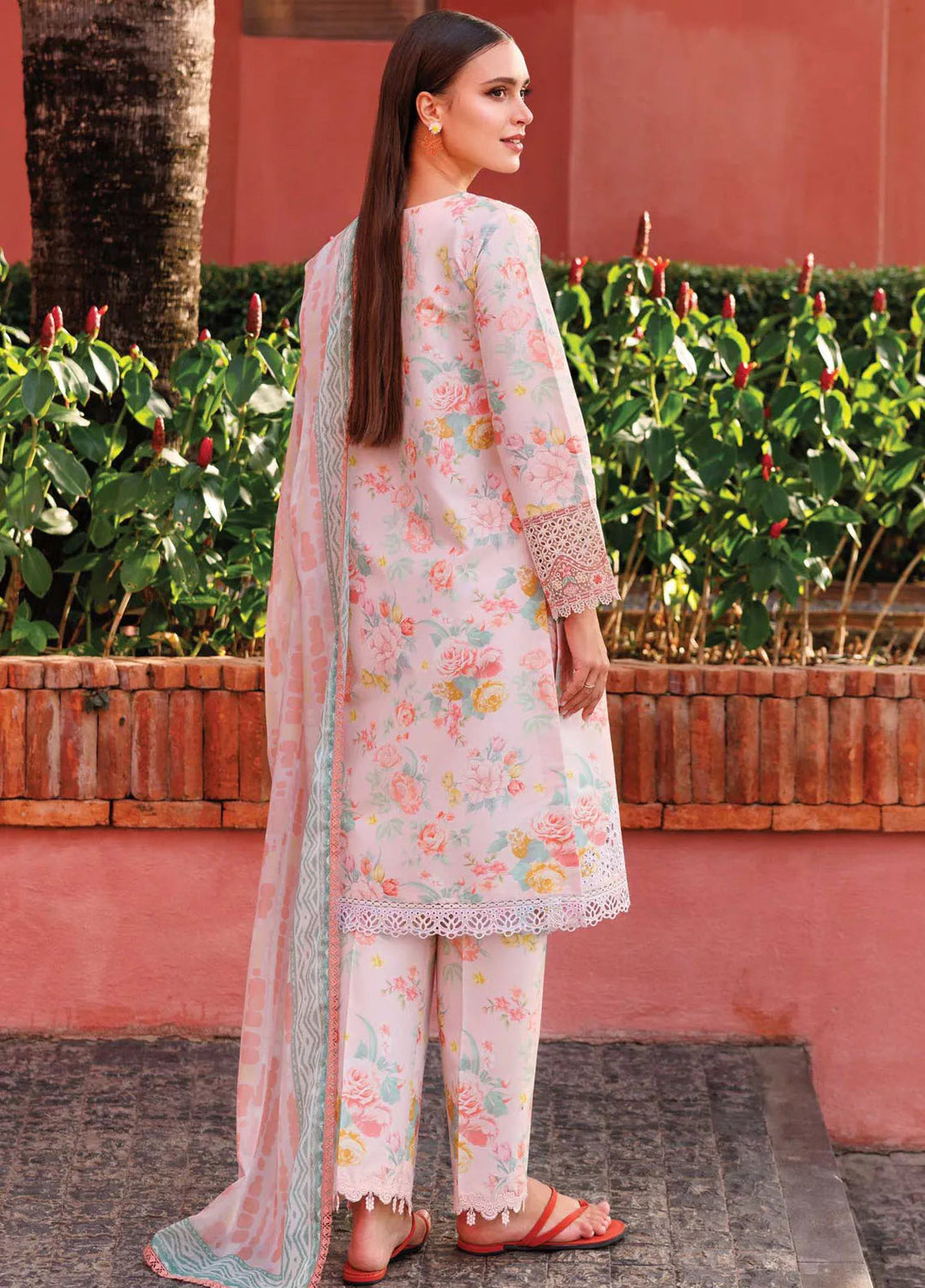 Aurea by Farasha Embroidered Lawn Suit Unstitched 3 Piece FSH25AL D-14 Peach Glow - Summer Collection