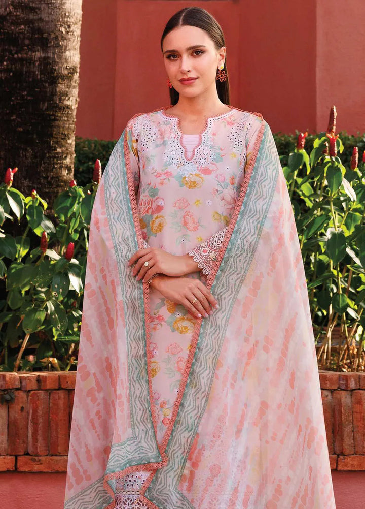 Aurea by Farasha Embroidered Lawn Suit Unstitched 3 Piece FSH25AL D-14 Peach Glow - Summer Collection