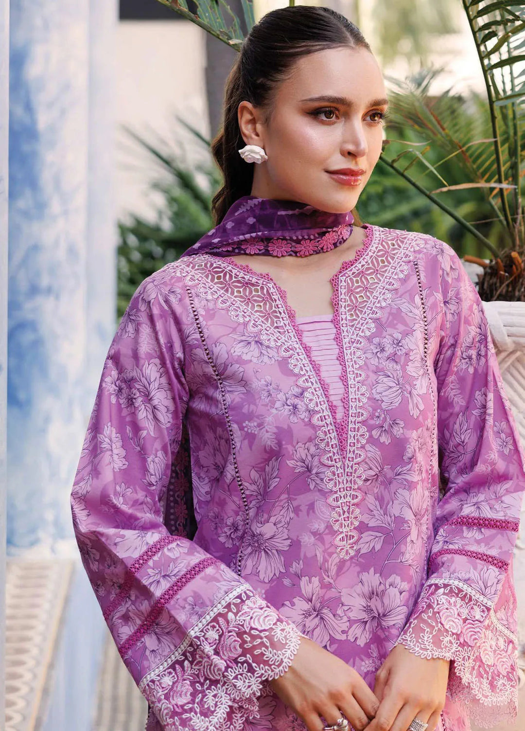 Aurea by Farasha Embroidered Lawn Suit Unstitched 3 Piece FSH25AL D-15 Lavender Rush - Summer Collection