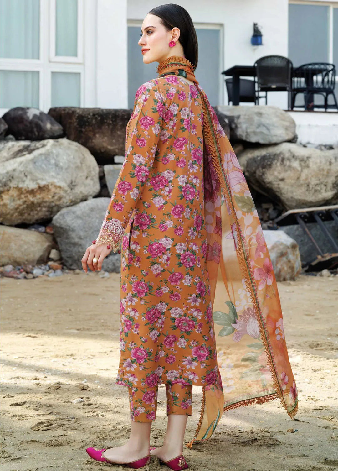 Aurea by Farasha Embroidered Lawn Suit Unstitched 3 Piece FSH25AL D-16 Coral Haze - Summer Collection