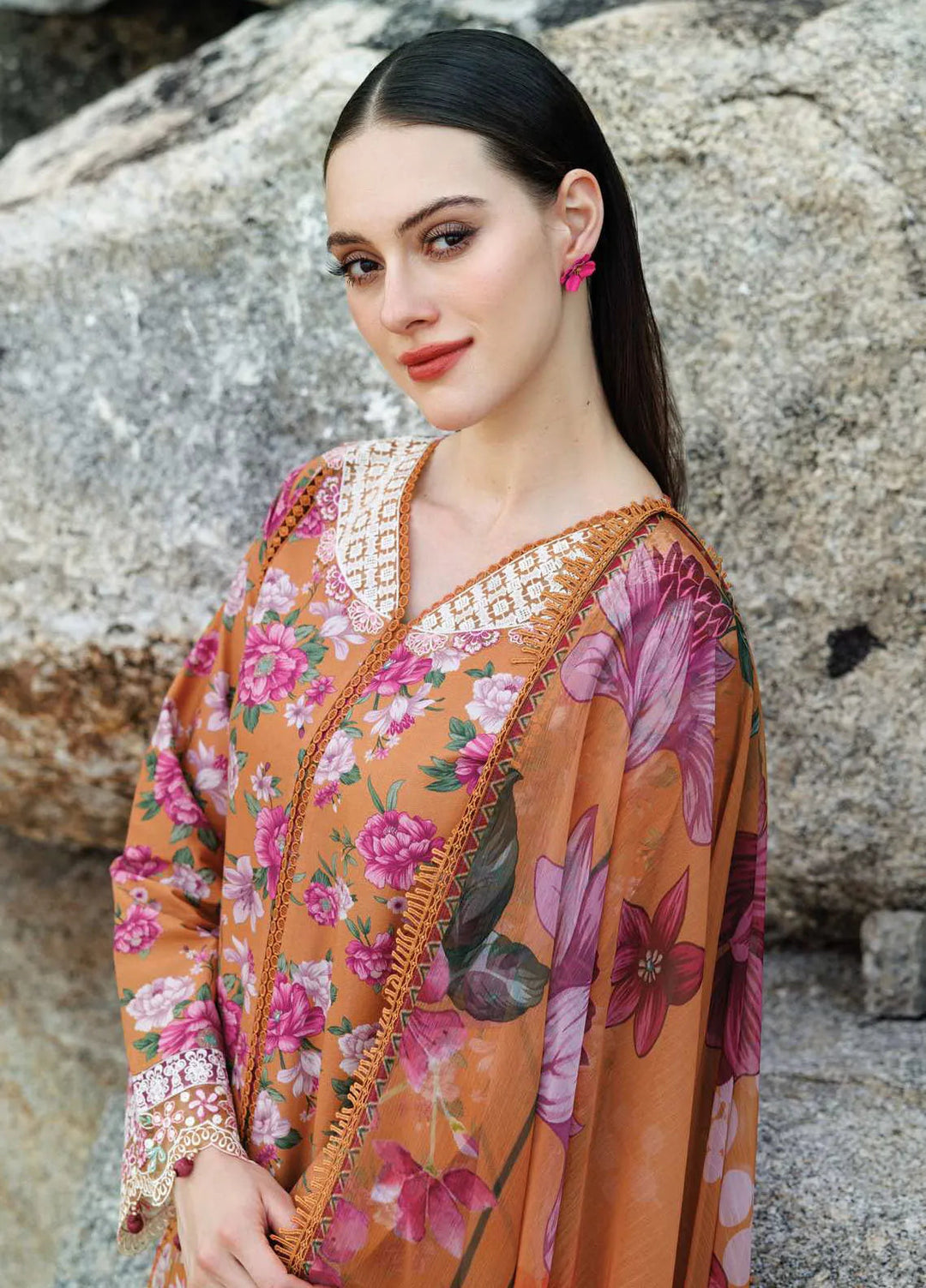 Aurea by Farasha Embroidered Lawn Suit Unstitched 3 Piece FSH25AL D-16 Coral Haze - Summer Collection