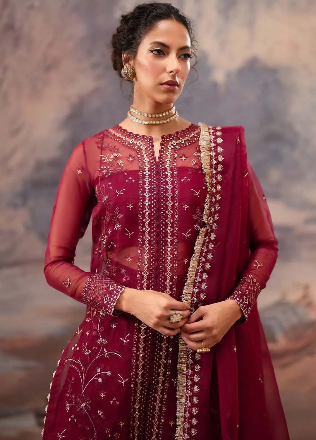 Aurelle By Seran Embroidered Organza Suit Unstitched 3 Piece SRN24AL D-02 Sienna - Formal Collection