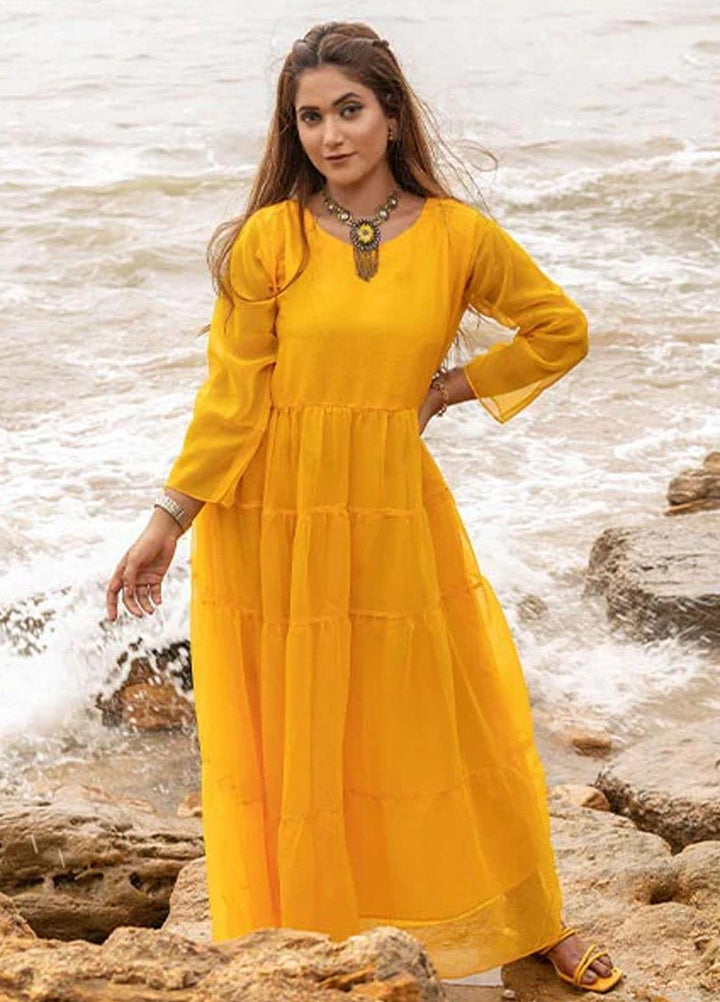 Nazmina Pret Fancy Chiffon Kurti FR-687 Sunflower