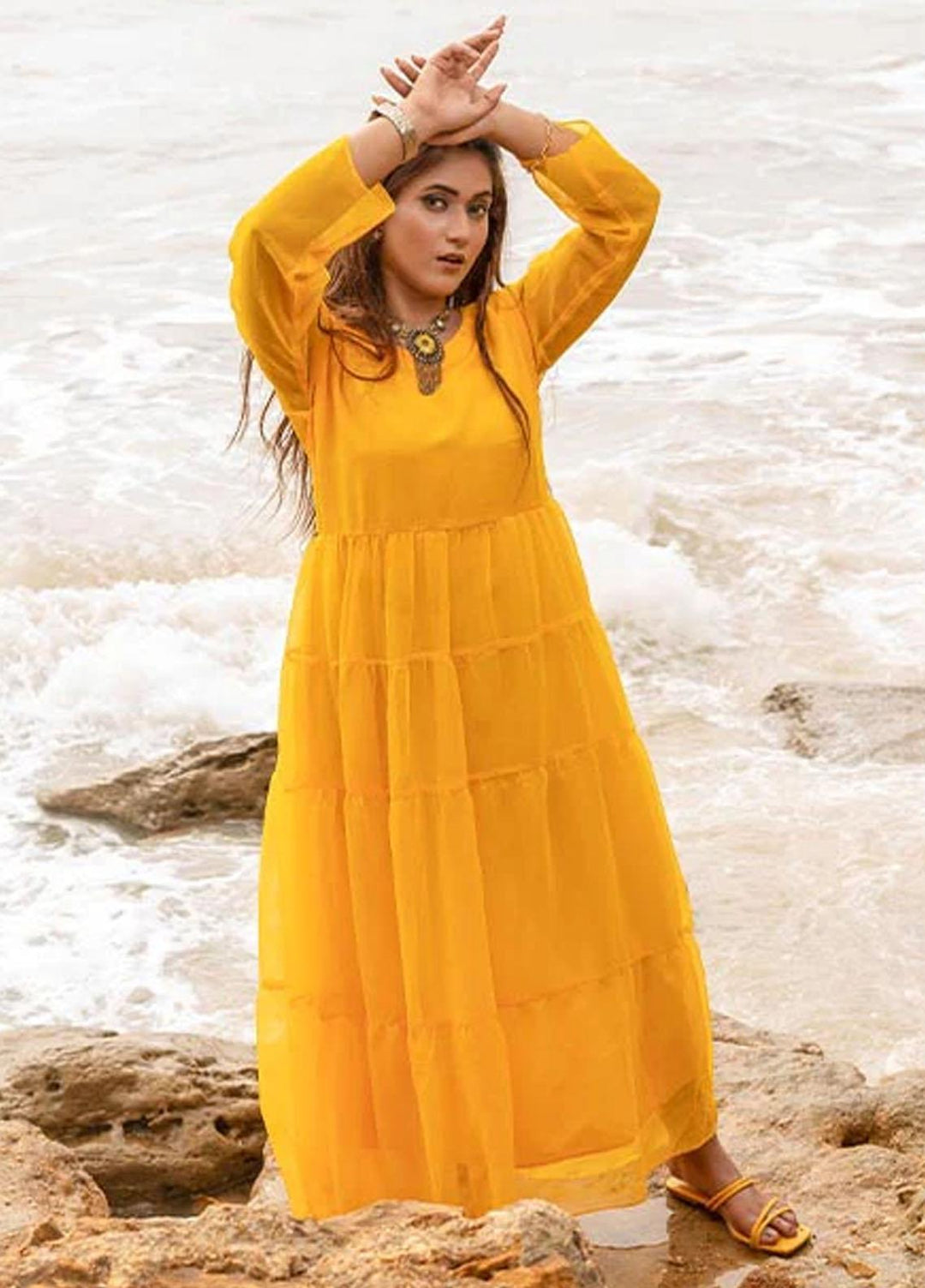 Nazmina Pret Fancy Chiffon Kurti FR-687 Sunflower