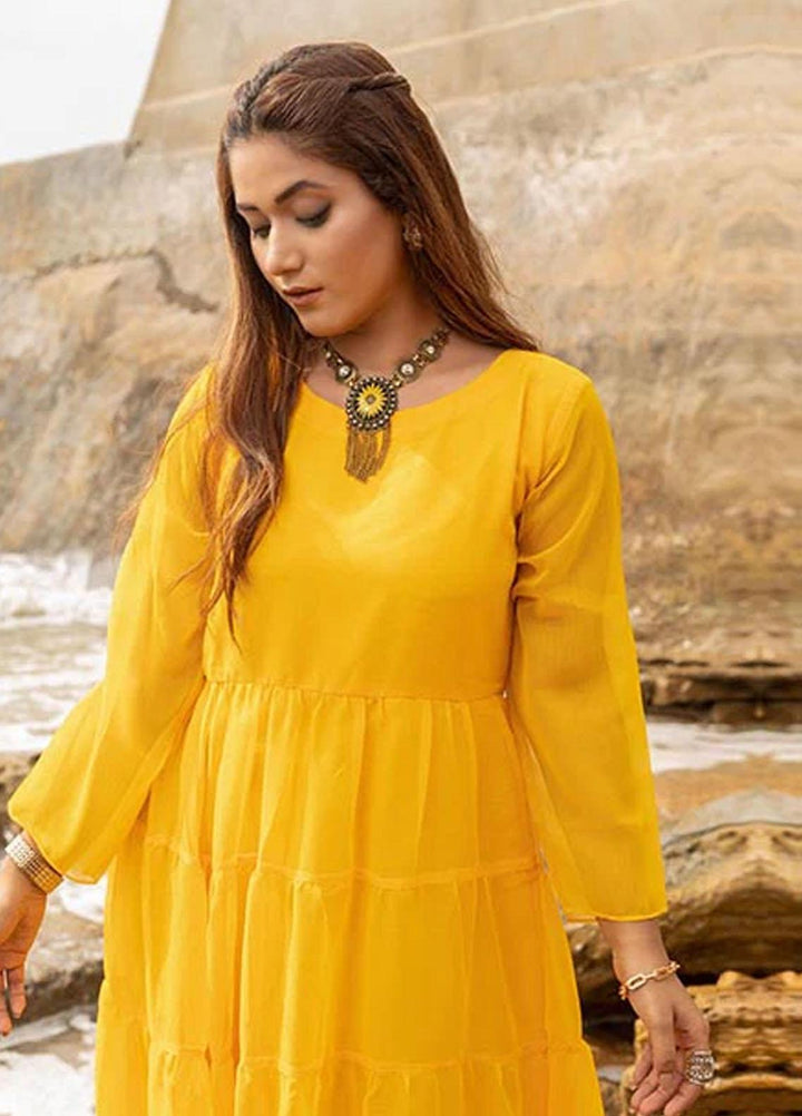 Nazmina Pret Fancy Chiffon Kurti FR-687 Sunflower