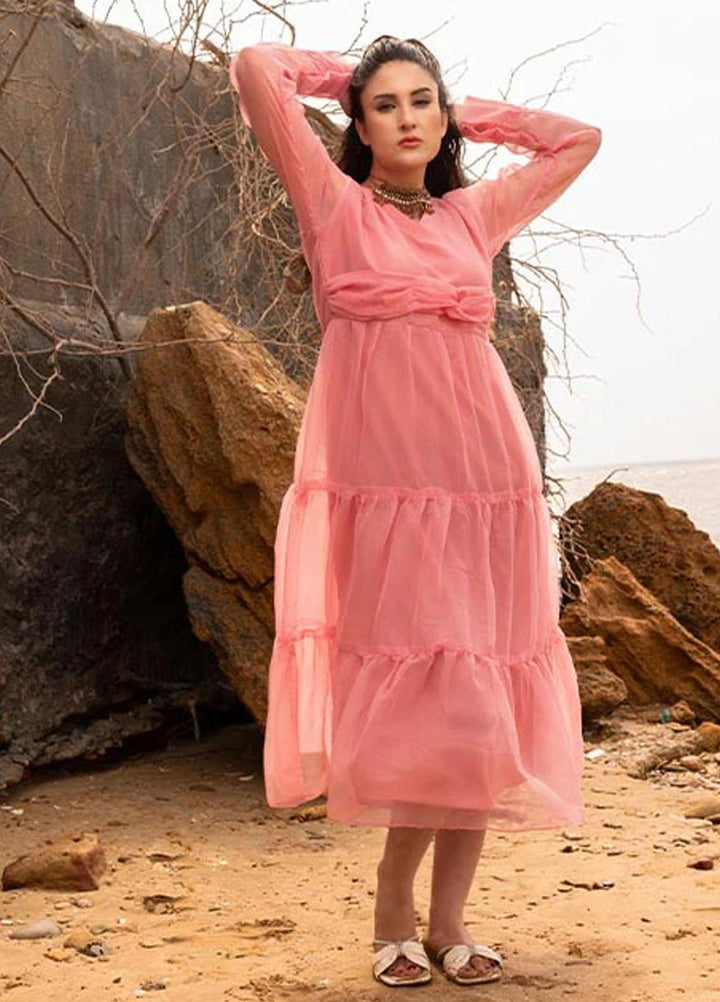 Nazmina Pret Fancy Chiffon Kurti FR-692 Salmon Tulips