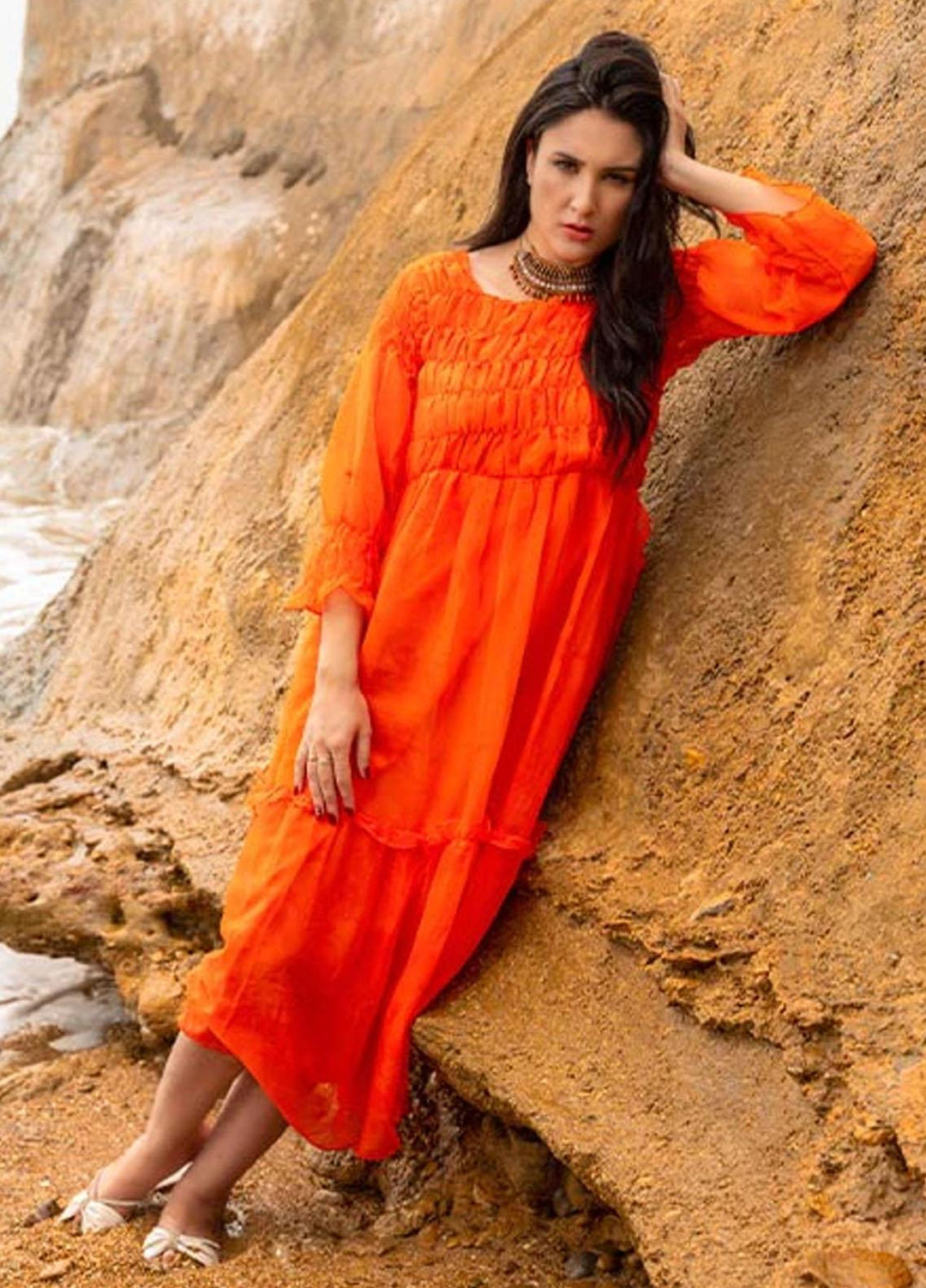 Nazmina Pret Fancy Chiffon Kurti FR-693 Orange Dreams