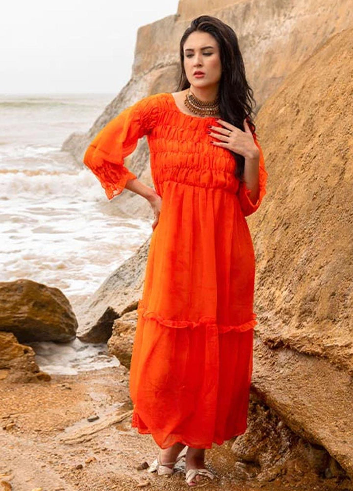 Nazmina Pret Fancy Chiffon Kurti FR-693 Orange Dreams