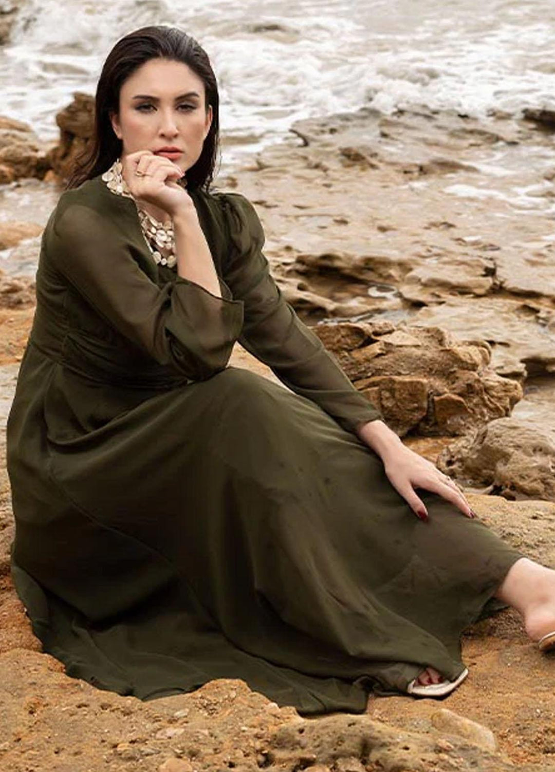 Nazmina Pret Fancy Chiffon Kurti FR-694 Verdigris Dress