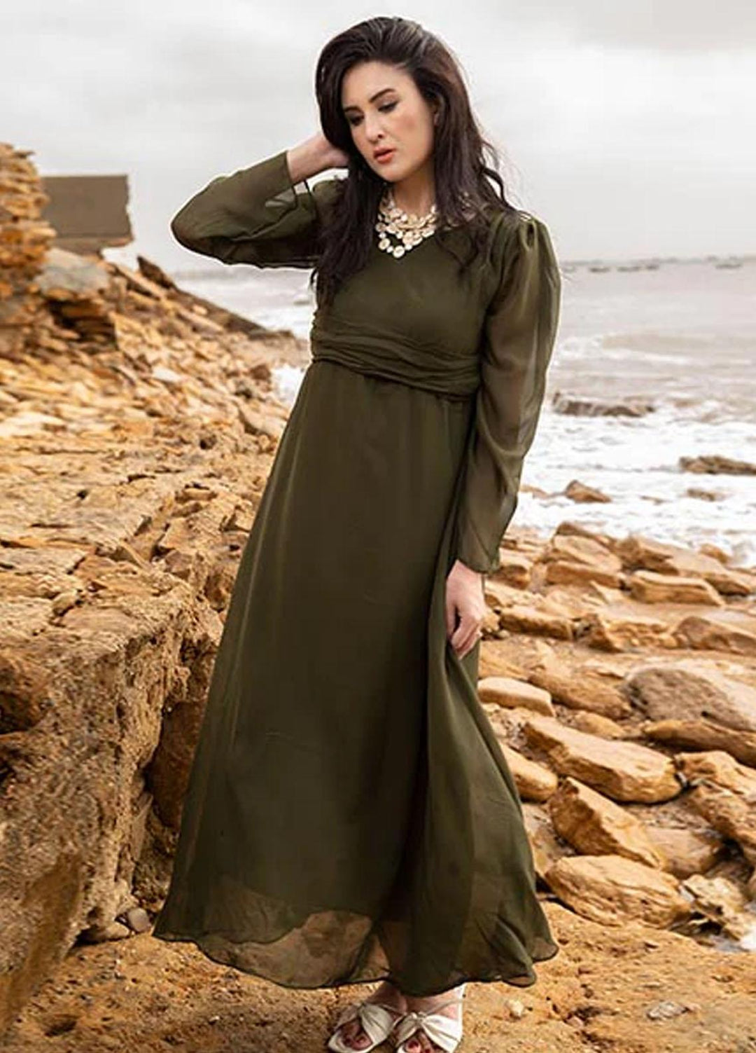 Nazmina Pret Fancy Chiffon Kurti FR-694 Verdigris Dress