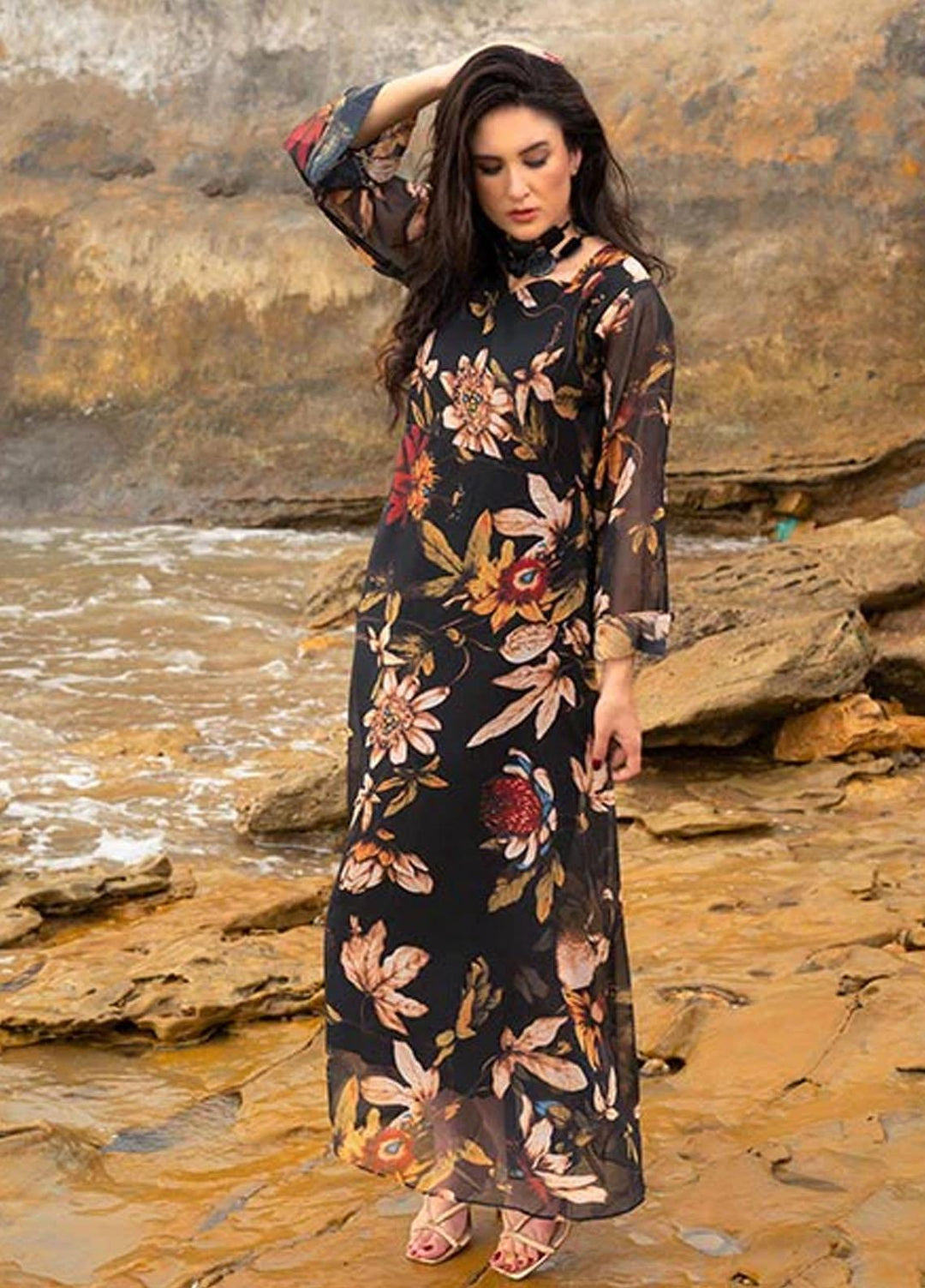 Nazmina Pret Fancy Chiffon Kurti FR-704 Exotic Allure