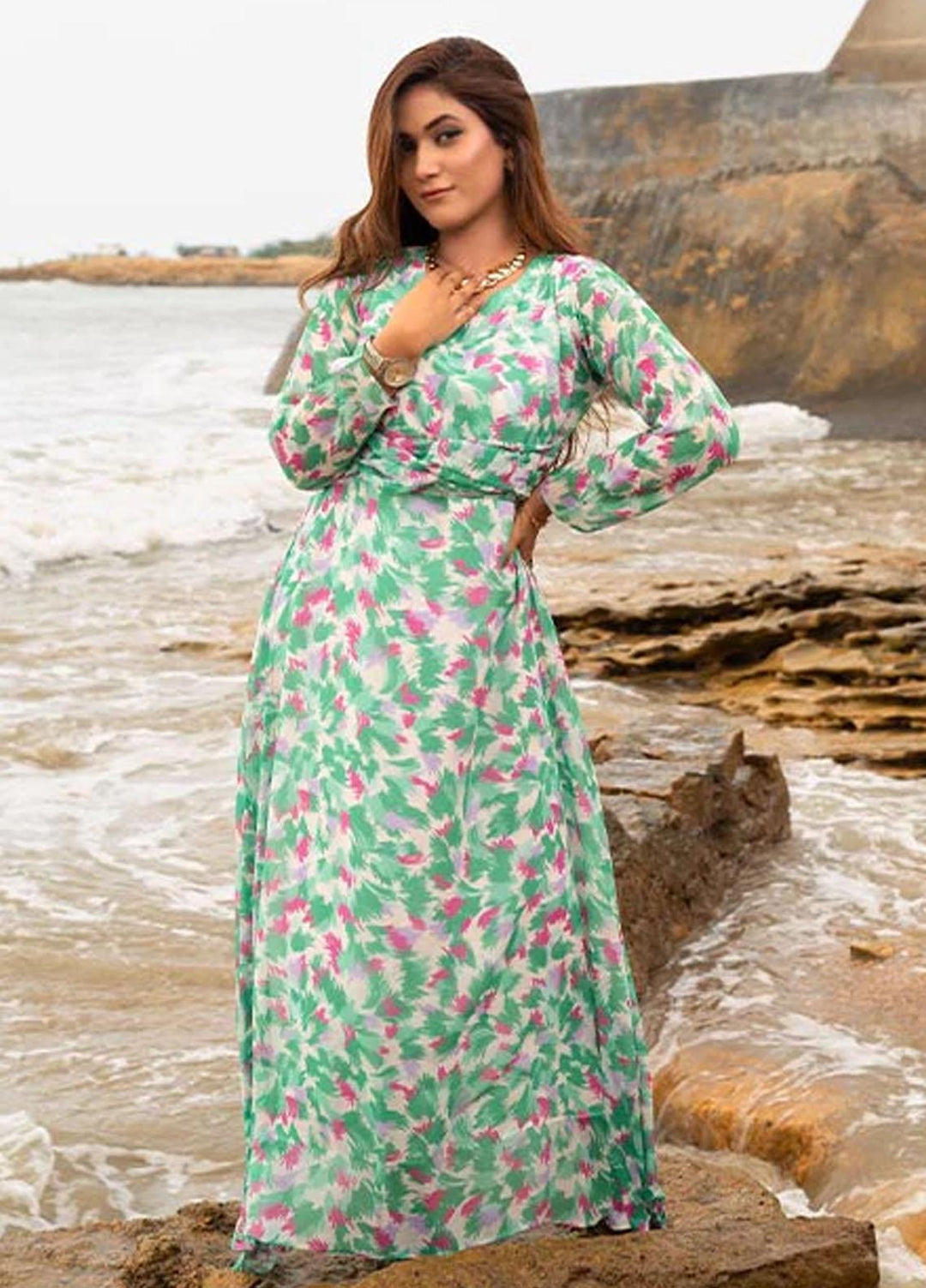 Nazmina Pret Fancy Chiffon Kurti FR-705 Sky Loves