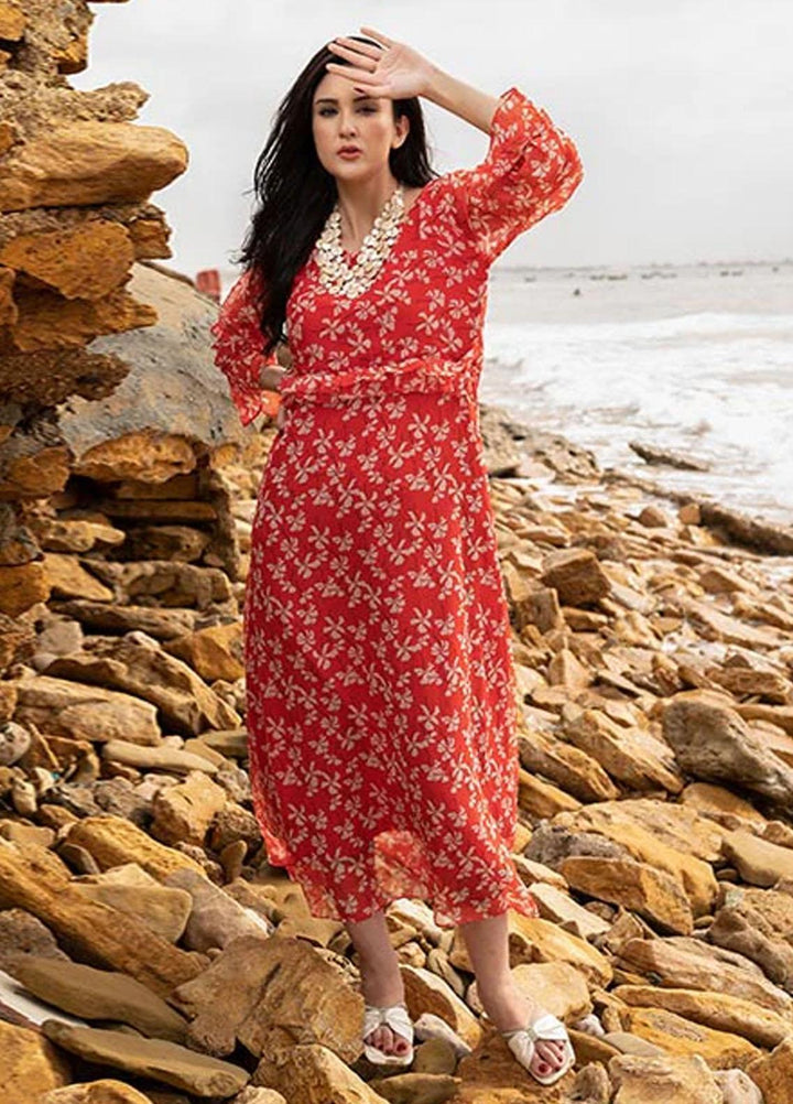 Nazmina Pret Fancy Chiffon Kurti FR-707 Crimson