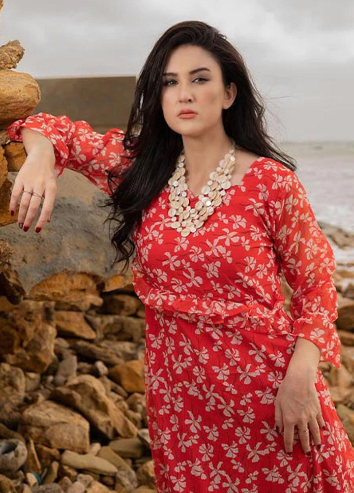 Nazmina Pret Fancy Chiffon Kurti FR-707 Crimson