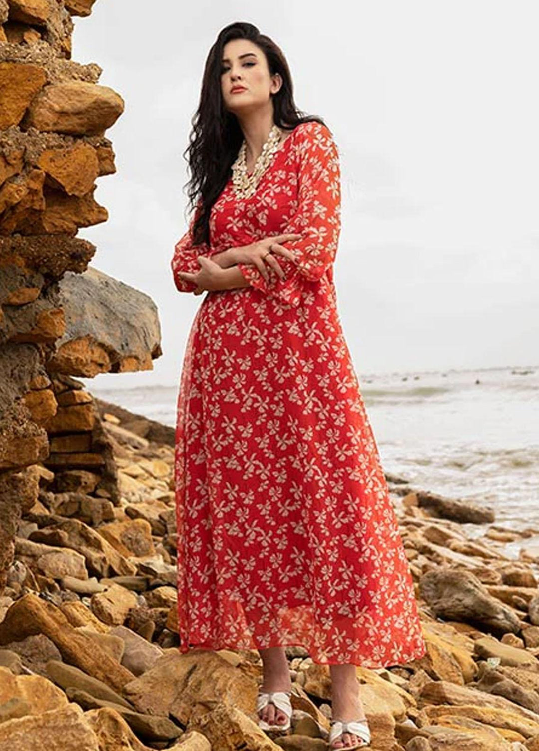 Nazmina Pret Fancy Chiffon Kurti FR-707 Crimson