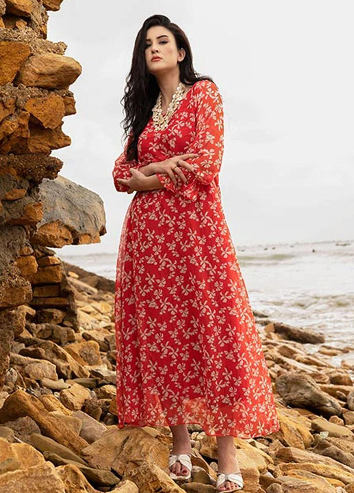 Nazmina Pret Fancy Chiffon Kurti FR-707 Crimson