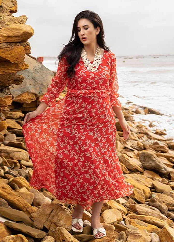 Nazmina Pret Fancy Chiffon Kurti FR-707 Crimson