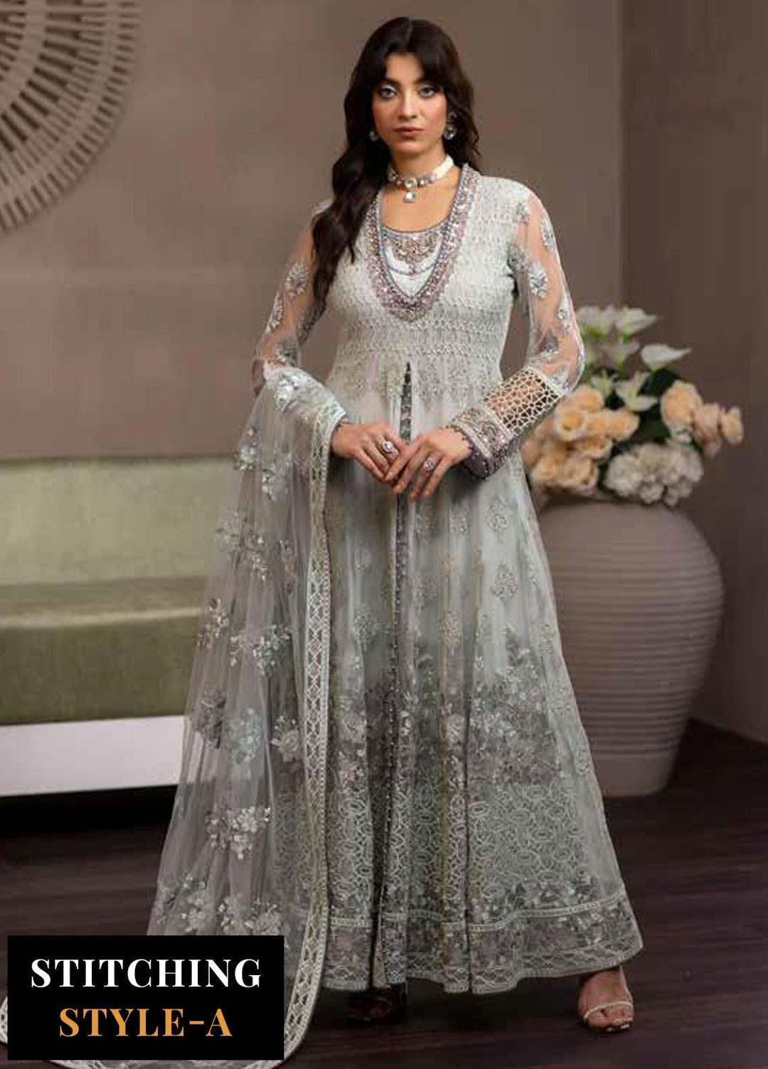 Avalanche By Flossie Embroidered Net Suits Unstitched 3 Piece FS23ACH D-02 Ice Fall - Festive Collection