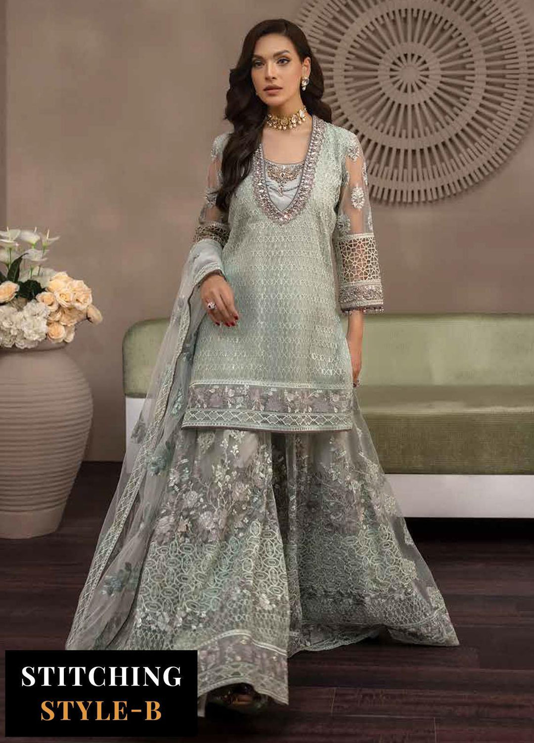 Avalanche By Flossie Embroidered Net Suits Unstitched 3 Piece FS23ACH D-02 Ice Fall - Festive Collection