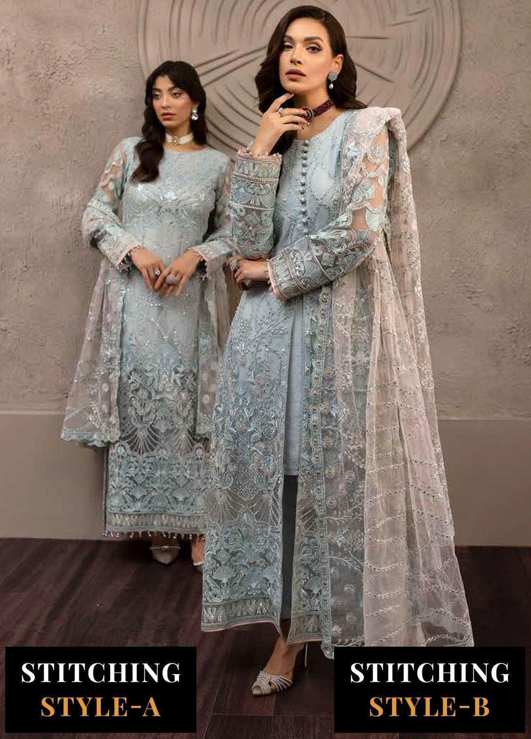 Avalanche By Flossie Embroidered Net Suits Unstitched 3 Piece FS23ACH D-03 Crystalline - Festive Collection