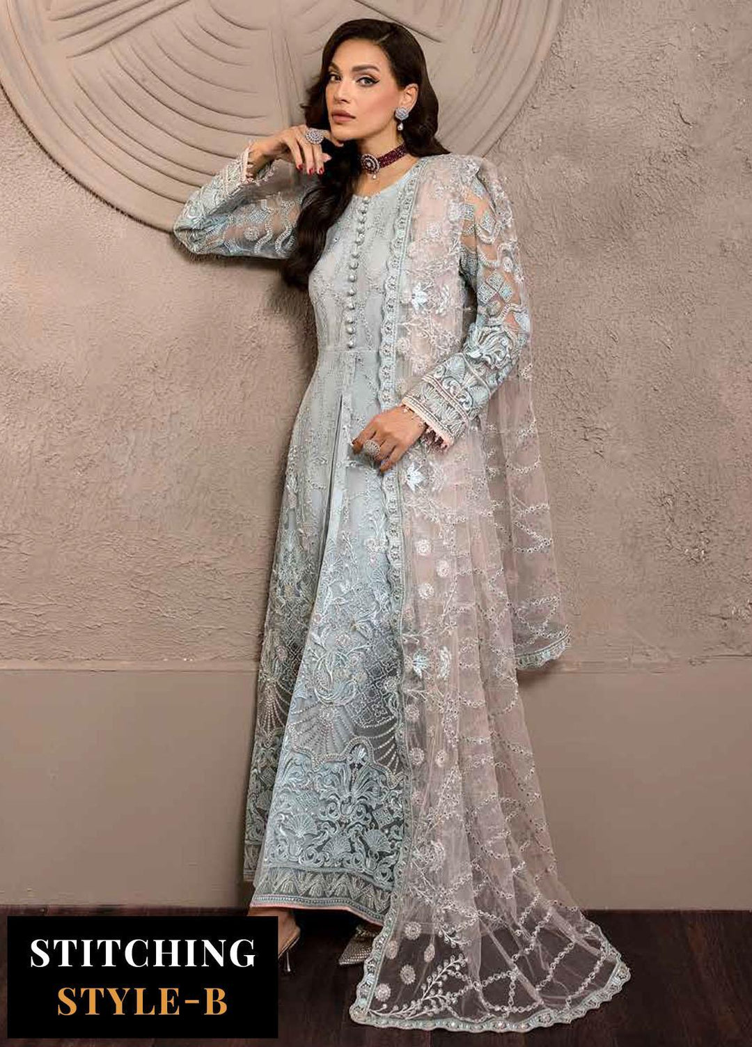 Avalanche By Flossie Embroidered Net Suits Unstitched 3 Piece FS23ACH D-03 Crystalline - Festive Collection