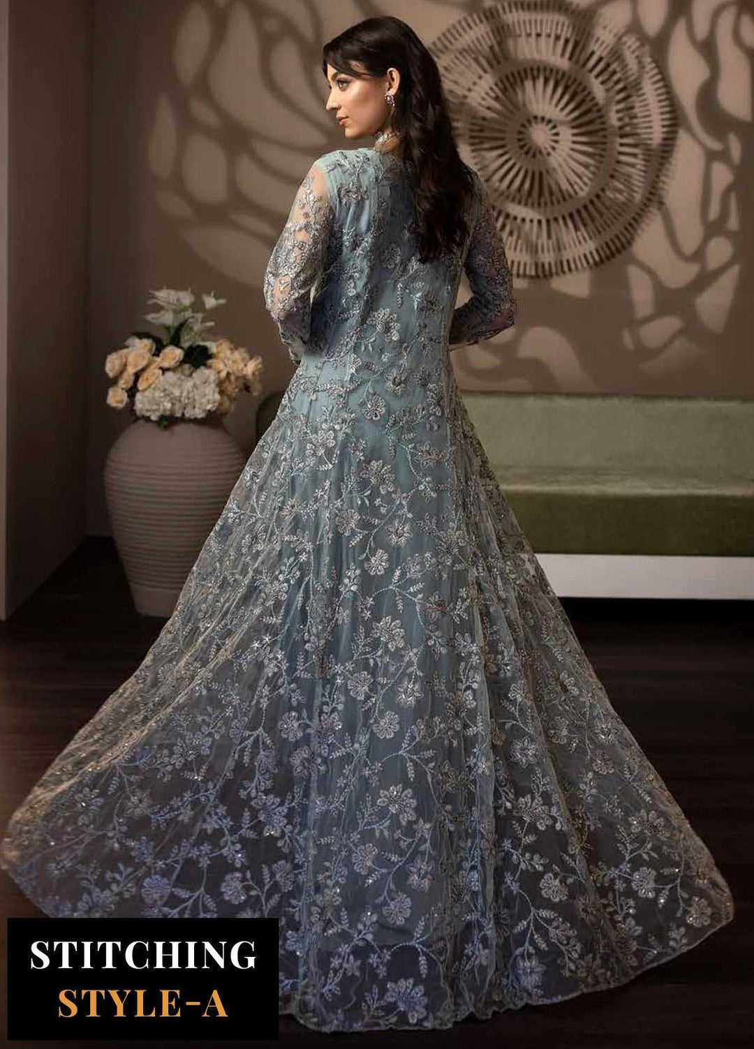 Avalanche By Flossie Embroidered Net Suits Unstitched 3 Piece FS23ACH D-05 Winter Mint - Festive Collection