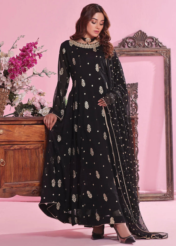 Ayesha Closet Pret Embroidered Chiffon 3 Piece Suit Gulnaar Black