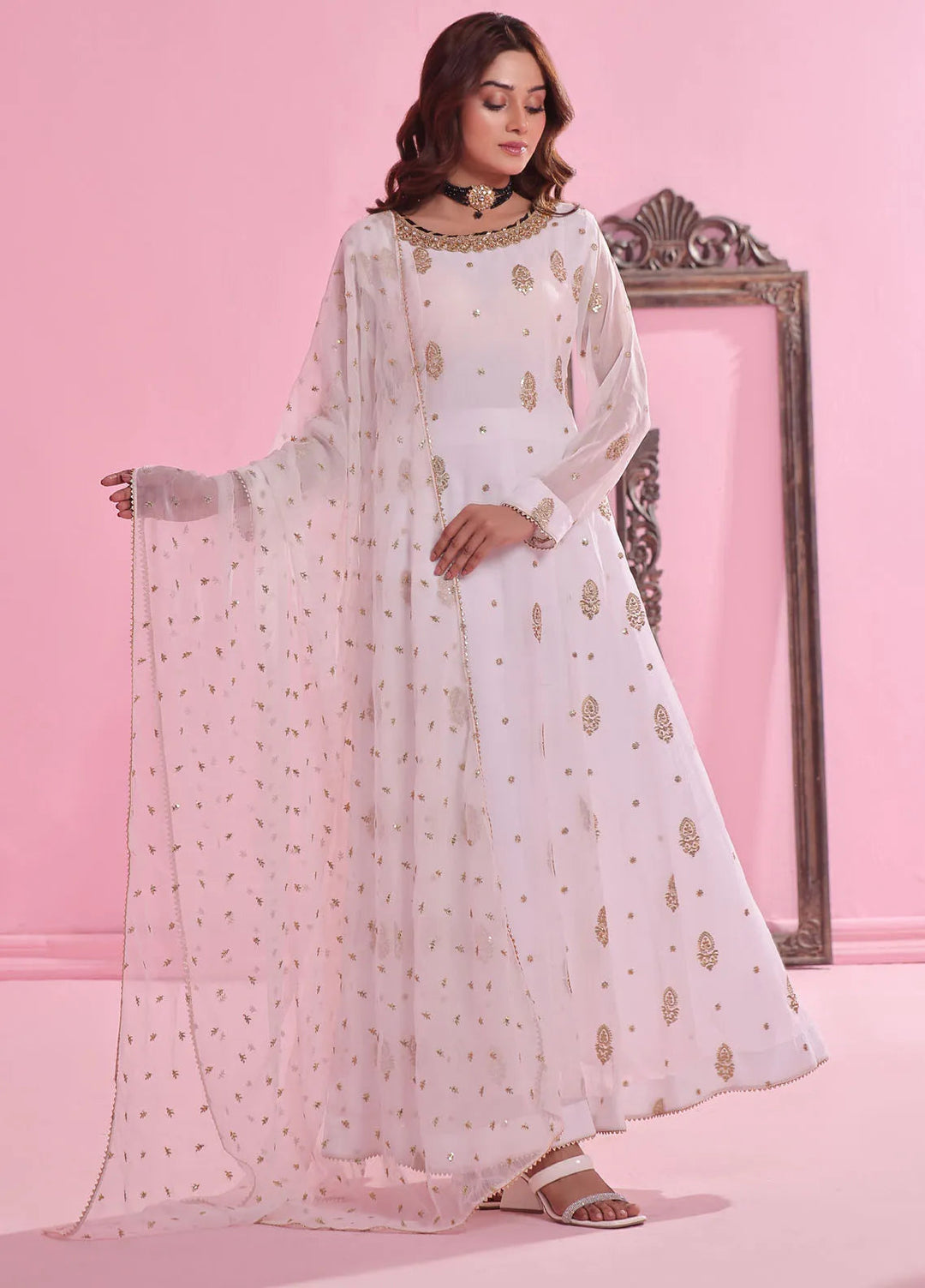 Ayesha Closet Pret Embroidered Chiffon 3 Piece Suit Gulnaar White