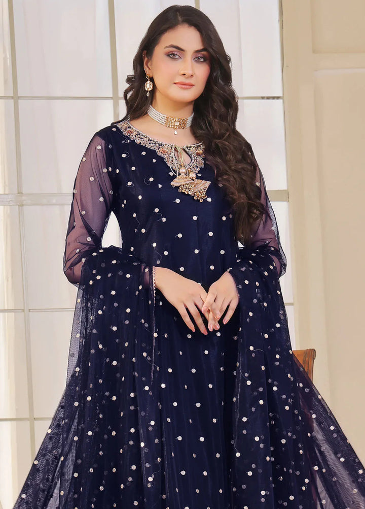 Ayesha Closet Pret Embroidered Chiffon 3 Piece Suit Jashan Navy Blue