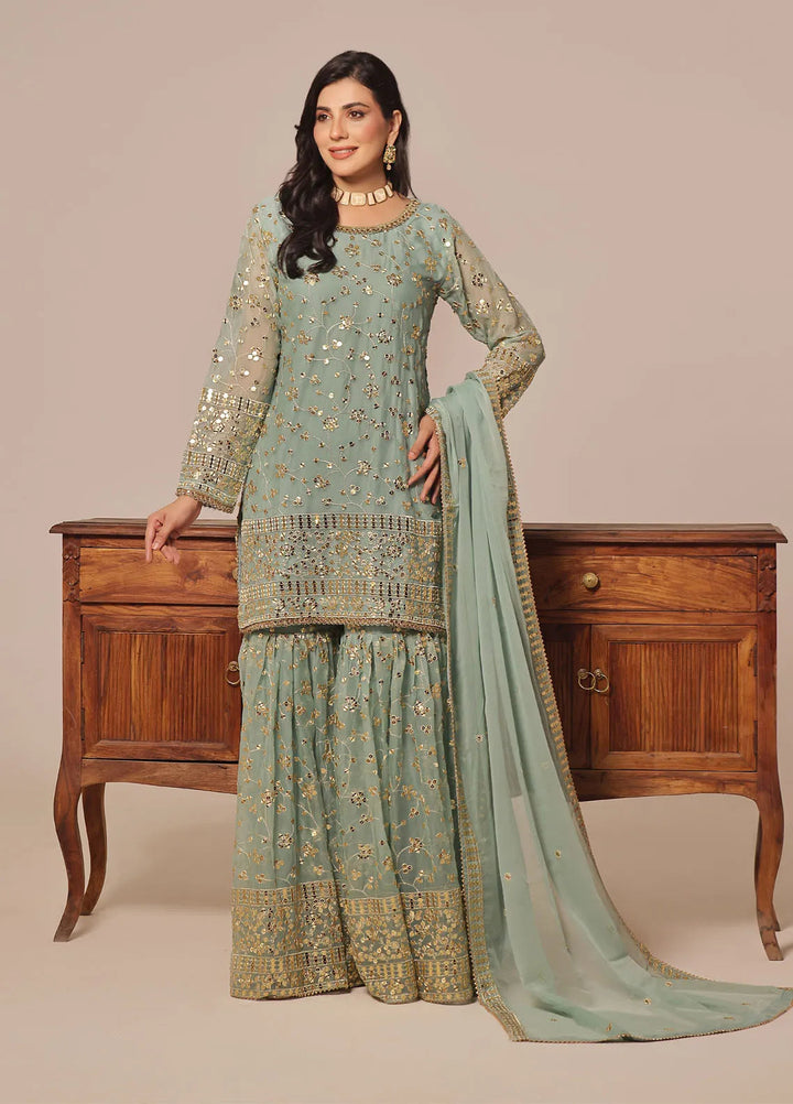 Ayesha Closet Pret Embroidered Chiffon 3 Piece Suit Mendhi Pistachio